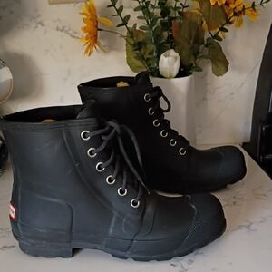 Hunter Black Lace-Up Ankle Boots